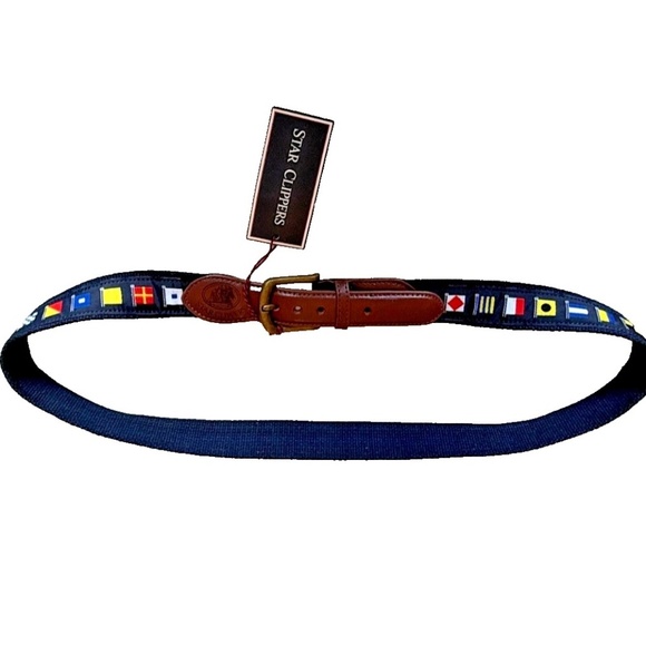 STAR CLIPPERS Men's Signal Flags Navy Tape w/Flags Belt; Size 42 (NWT) - Picture 3 of 7